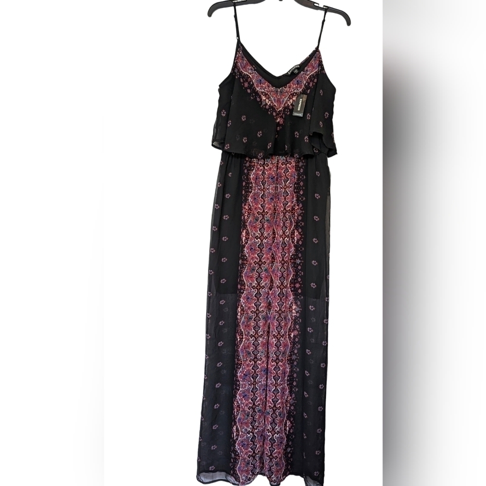 NWT Express sz medium black with floral accents long,  sheer sleeveless …